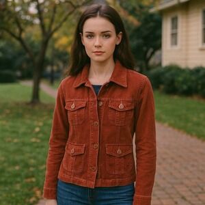 Plugg Womens Y2K Corduroy Fall Vibes Jacket Size S Red Gilmore Girls Layers